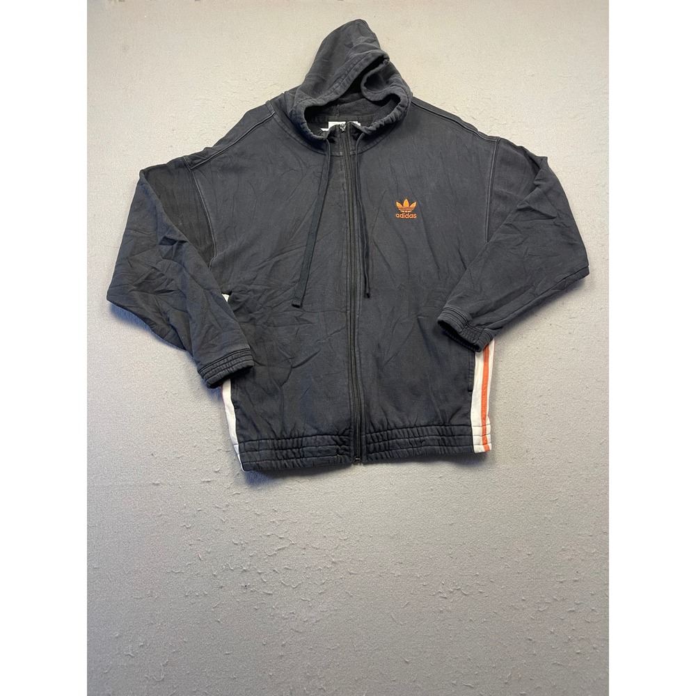 Adidas Hoodie Zip Up Cotton Blend Black Orange Medium Womens US Medium UK 14